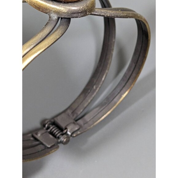 Beachy Coastal Bronze Tone Brown Cats Eye Oval Glass Cabochon Hinge Bracelet 7" - Picture 5 of 8